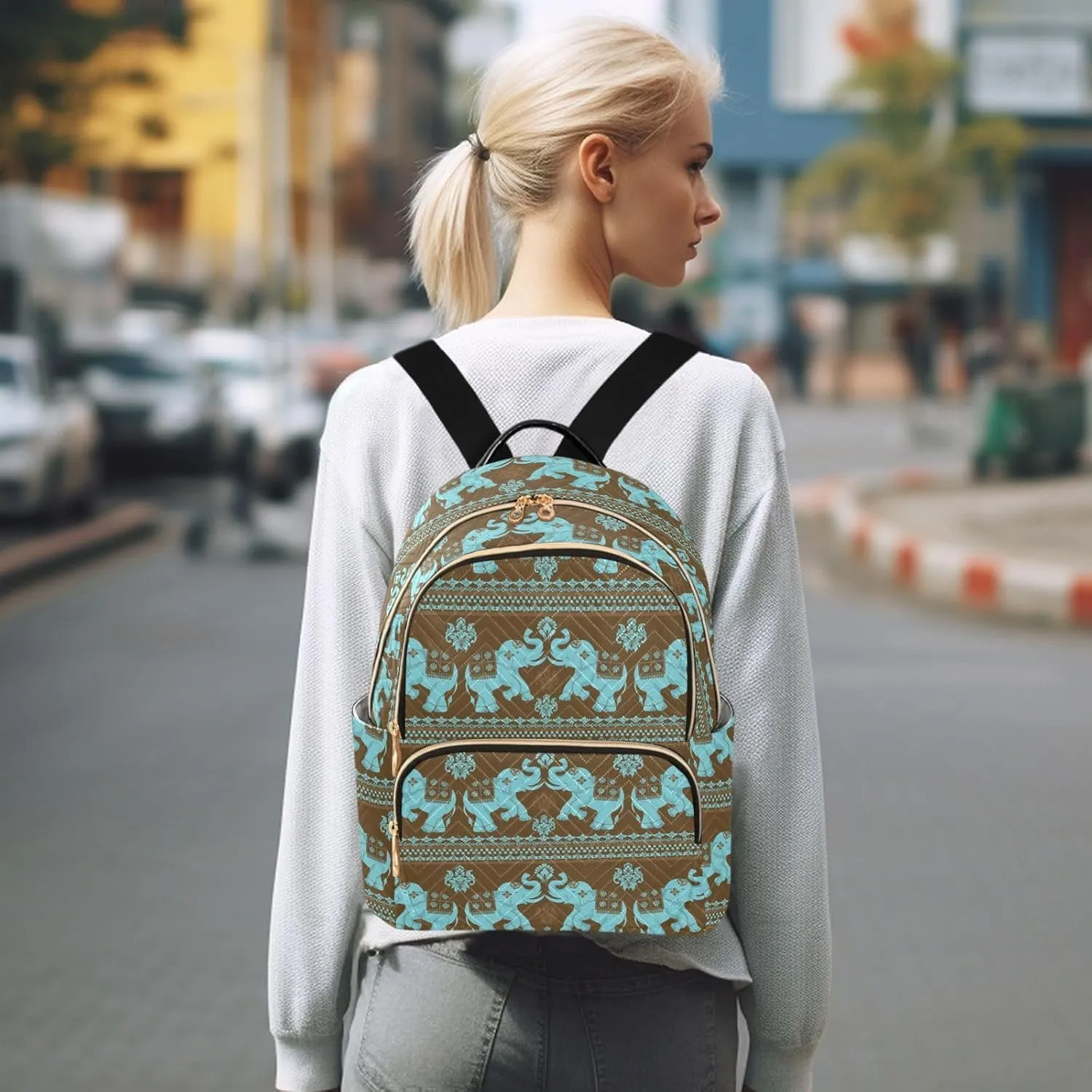 Elephant Backpack Purse, Ladies Fashion Shoulder Bag Small Bookbag Daypack Travel Bag for Women