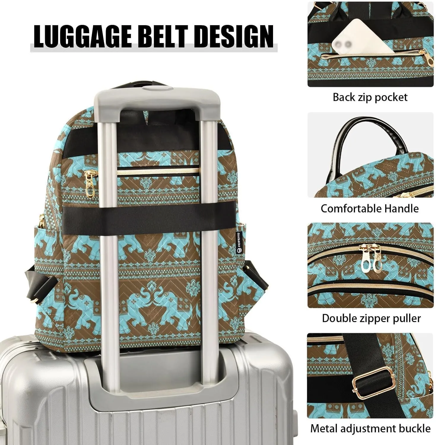Elephant Backpack Purse, Ladies Fashion Shoulder Bag Small Bookbag Daypack Travel Bag for Women