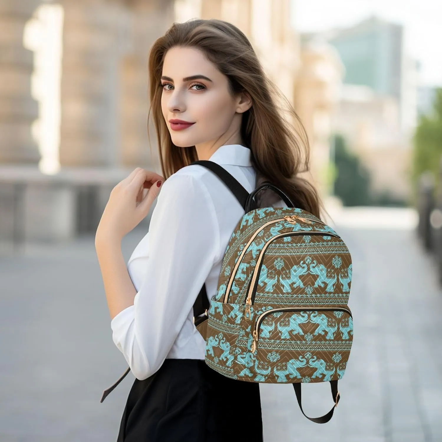 Elephant Backpack Purse, Ladies Fashion Shoulder Bag Small Bookbag Daypack Travel Bag for Women