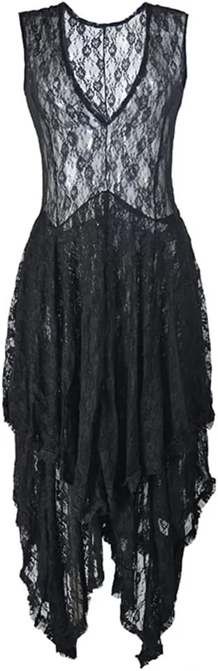 ENFUSO Womens Sleeveless Backless Asymmetrical Layered Lace Long Dress Party Reception Evening Dress
