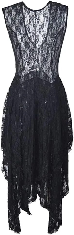 ENFUSO Womens Sleeveless Backless Asymmetrical Layered Lace Long Dress Party Reception Evening Dress