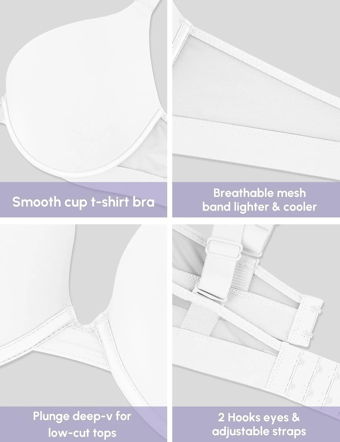 FallSweet Push Up T Shirt Bra for Small Chested Women Underwire Plunge Padded Add Two Cup Bra