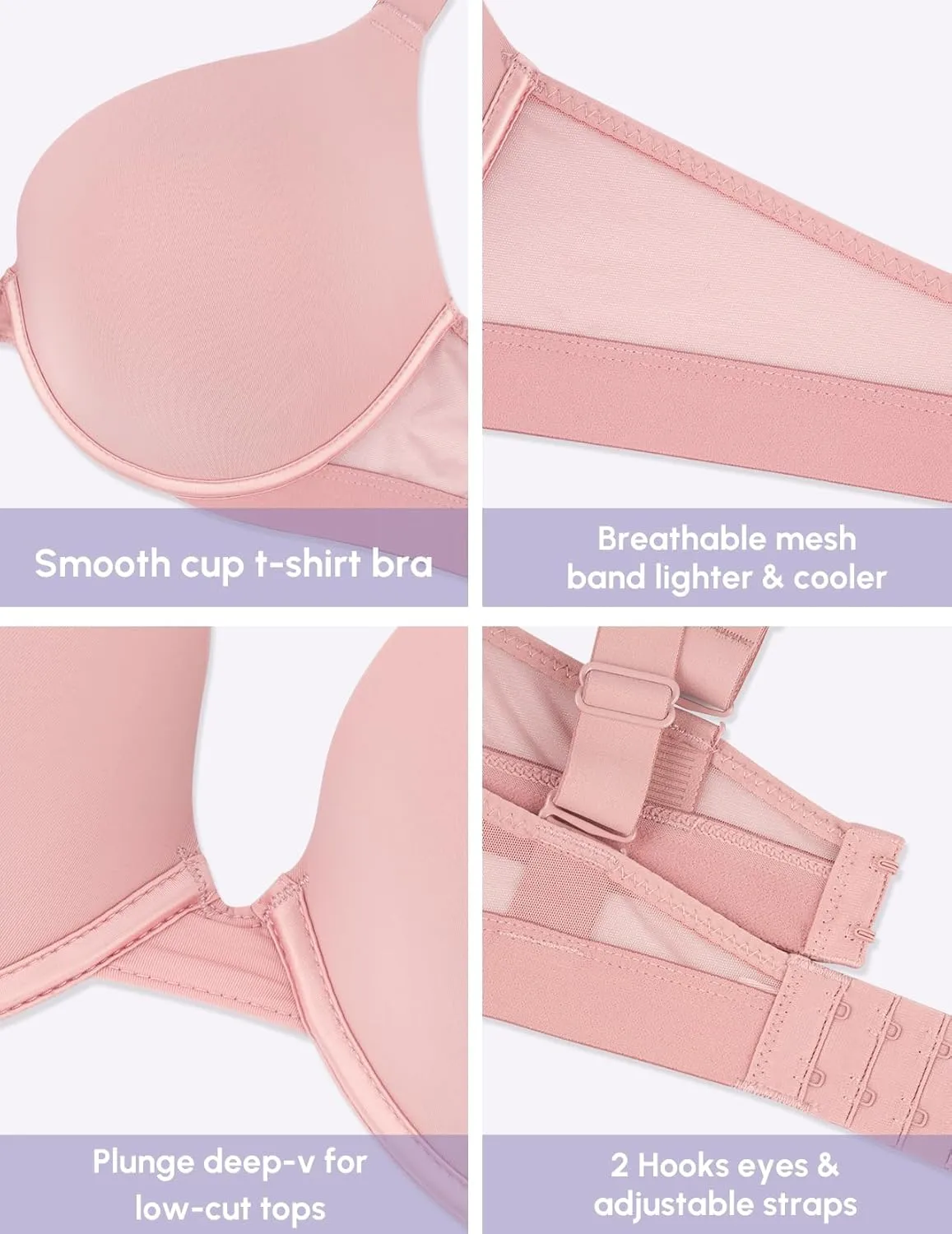 FallSweet Push Up T Shirt Bra for Small Chested Women Underwire Plunge Padded Add Two Cup Bra