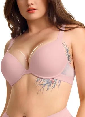 FallSweet Push Up T Shirt Bra for Small Chested Women Underwire Plunge Padded Add Two Cup Bra