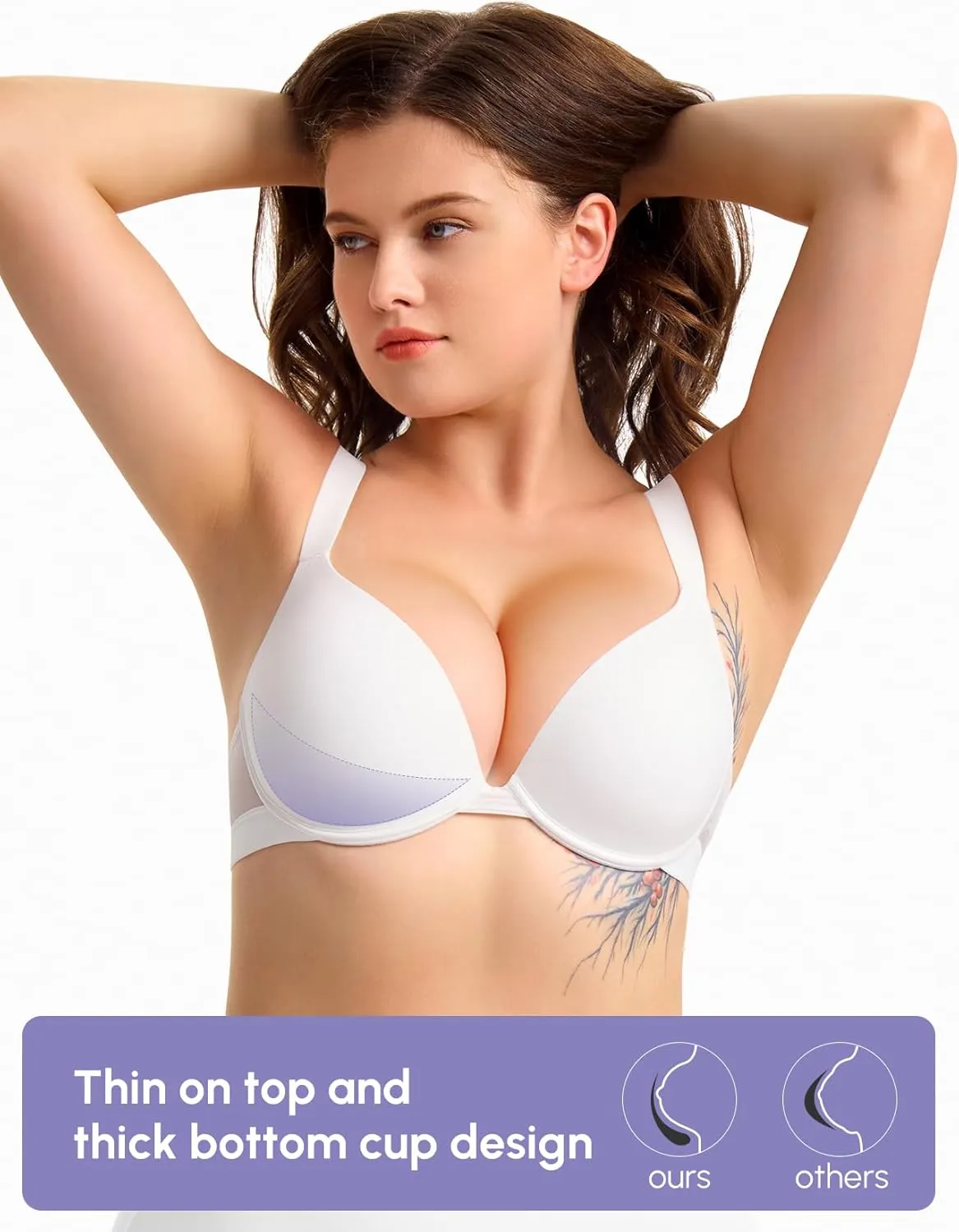 FallSweet Push Up T Shirt Bra for Small Chested Women Underwire Plunge Padded Add Two Cup Bra