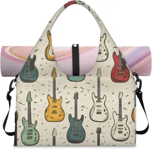 Fashion electric guitar Women's Yoga Gym Bag - Adjustable shoulder strap with shoe compartment, large gym bag with multiple pockets for yoga mat, gym equipment and travel accessories