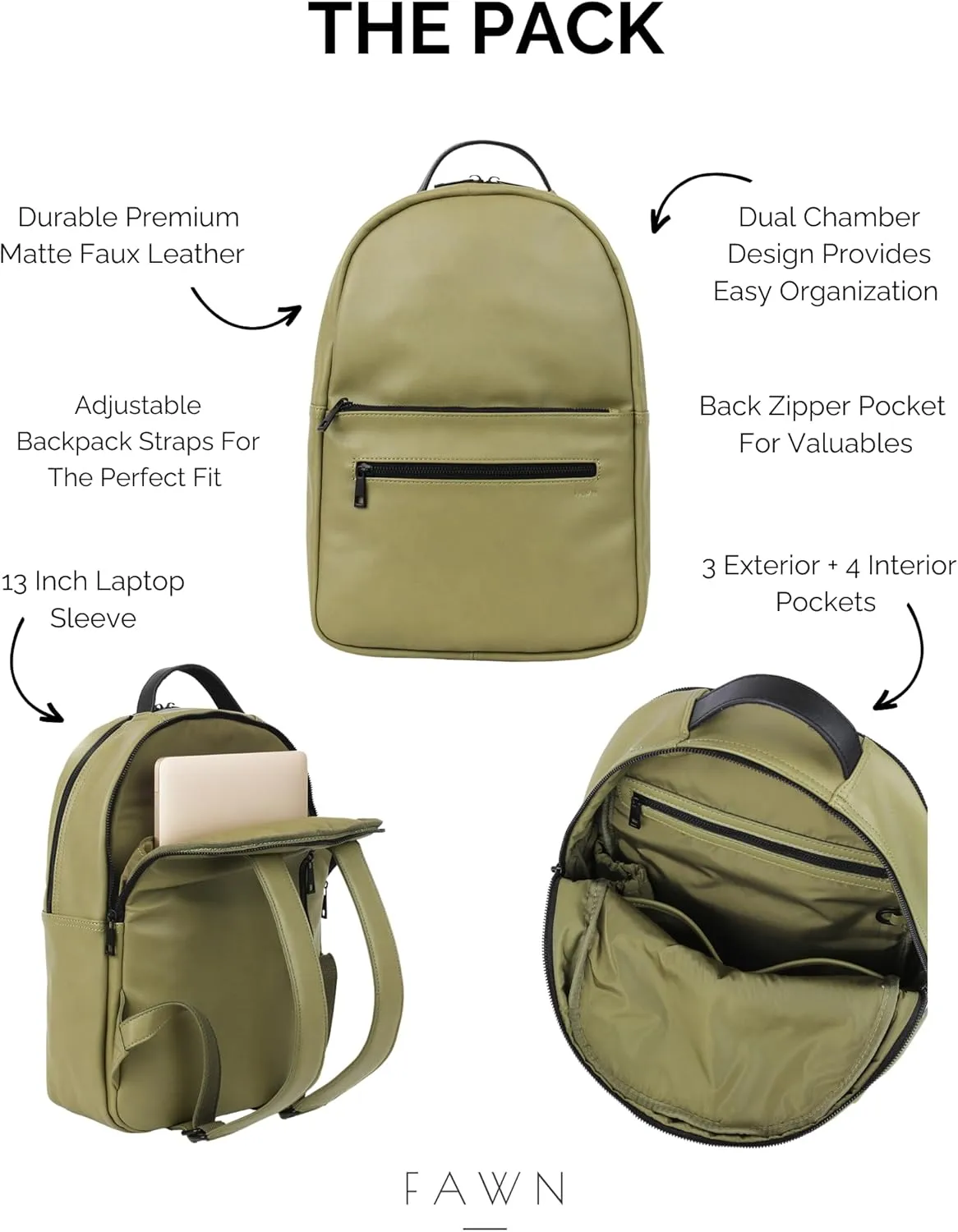 FAWN DESIGN Multipurpose Backpack for Women and Men (Black/Black)