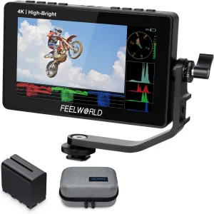 FEELWORLD F5 Prox 5.5 Inch 1600nit High Bright DSLR Camera Field Monitor with F970 Battery 6600mAh and Bag, Touchscreen Waveform LUT External Install and Power Kit 1920x1080 HDMI in Out Type-c Input