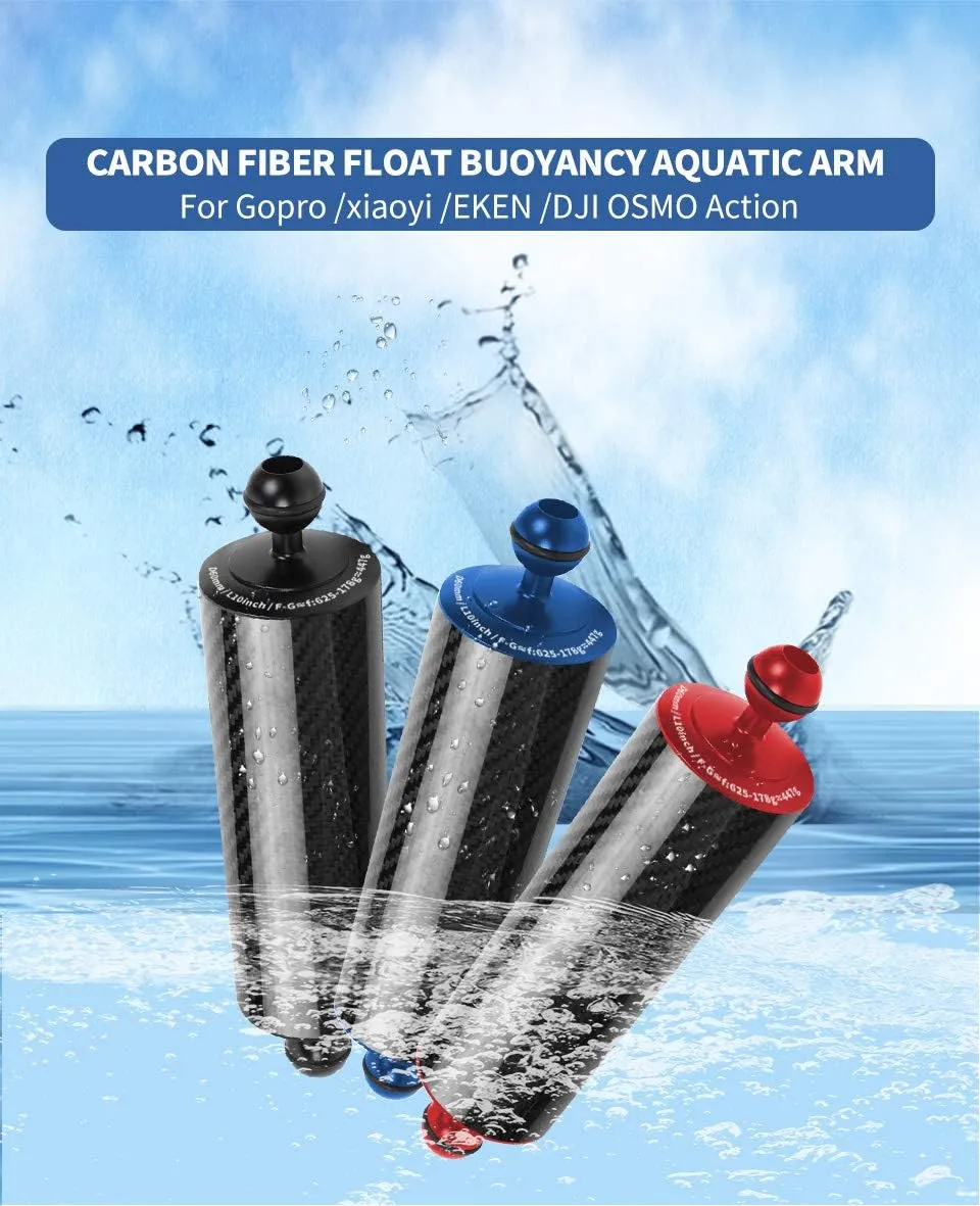 FEICHAO D60mm Diving Photography Float Buoyancy Aquatic Lamp Arm 108g /312g /447g /584g 1 Inch Dual Ball 5/8 /10 /12Inch Underwater DSLR Action Camera Upgraded Version (12inch -584g,Red)
