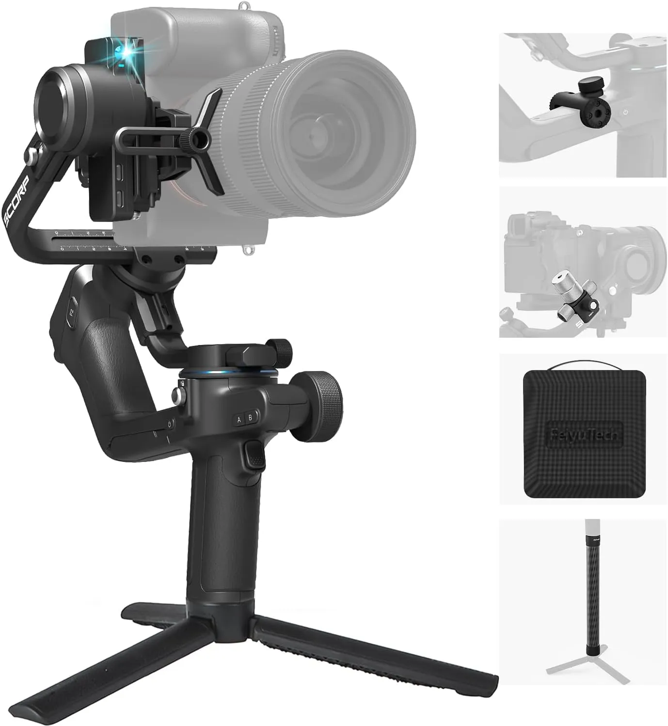 FeiyuTech SCORP 2 [Combo]: Camera Gimbal Stabilizer   Poratble Bag ARRI Rosettes Gear Carbon Fiber Bar,Built-in AI Tracker,1.3'' Touch Screen,for Sony/Canon/Nikon/Fujifilm Mirrorless&DSLR Camera