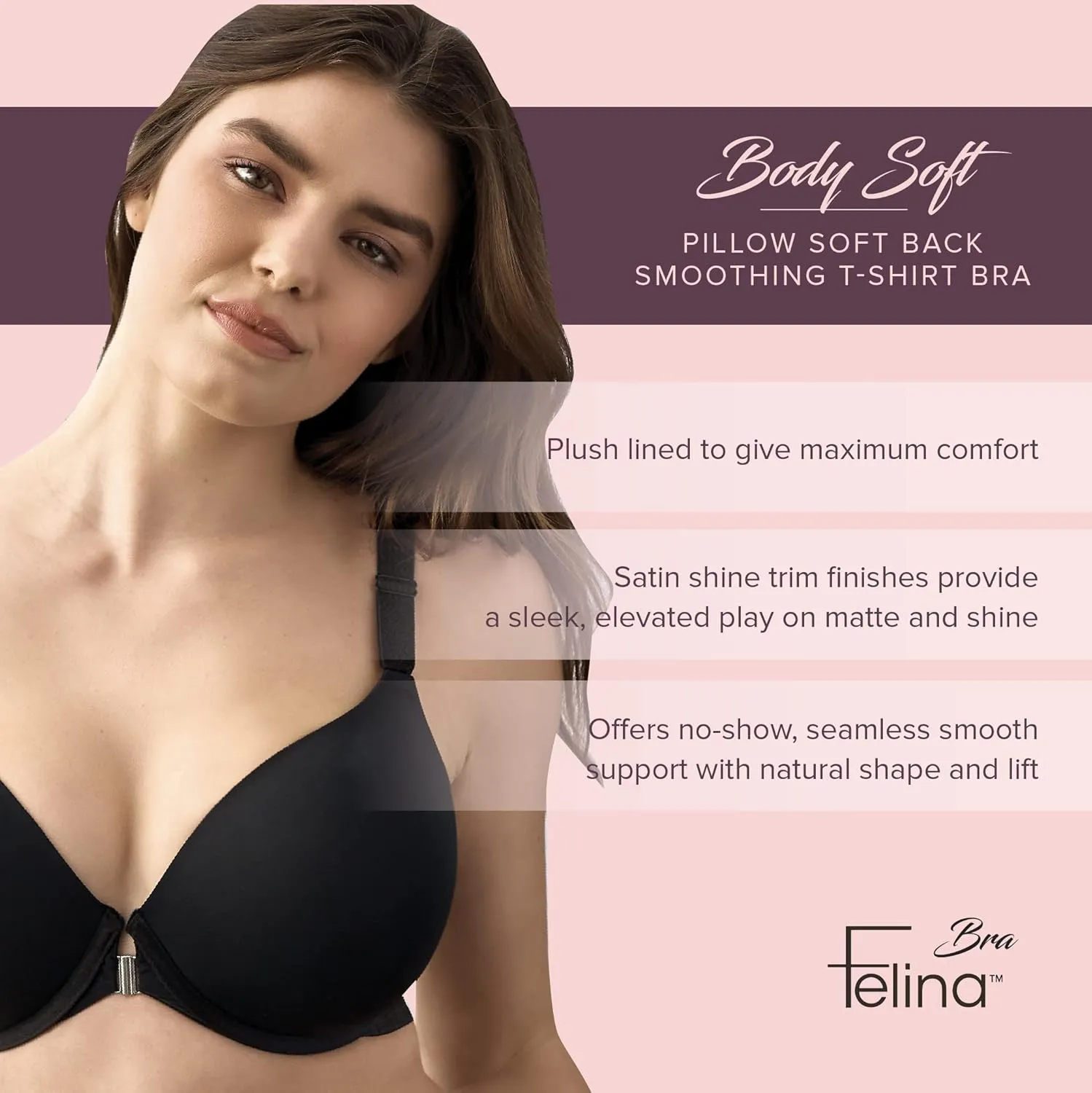 Felina Body Soft Back Smoothing T-Shirt Bra - Ultra Soft T-Shirt Bras for Women, Smoothing Bra for Your Back