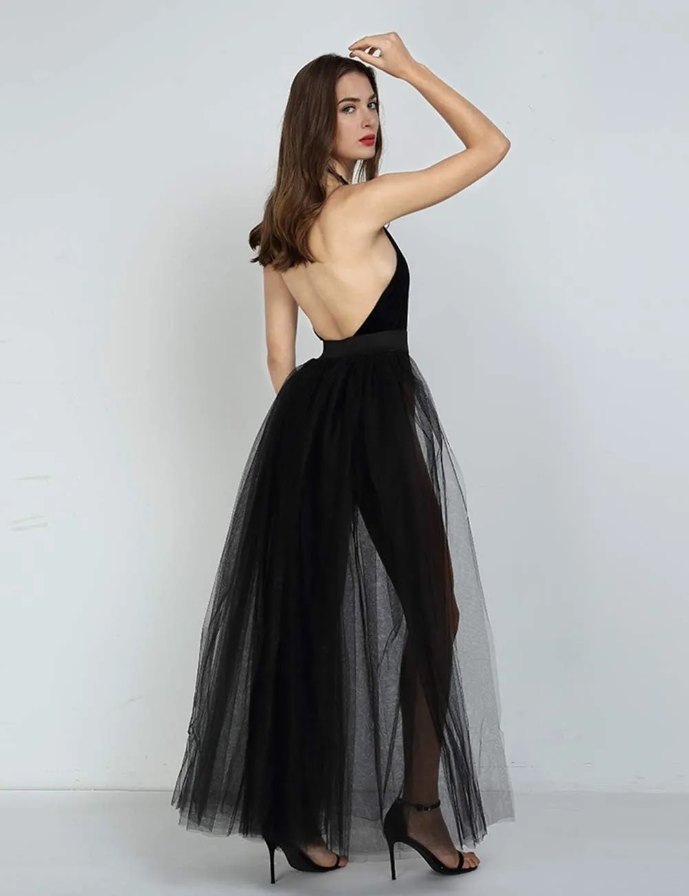 FEOYA Tulle Overskirt Train Mesh 4 Layers Overlay Long Tutu Skirts Floor Length Detachable Wedding Train Skirt