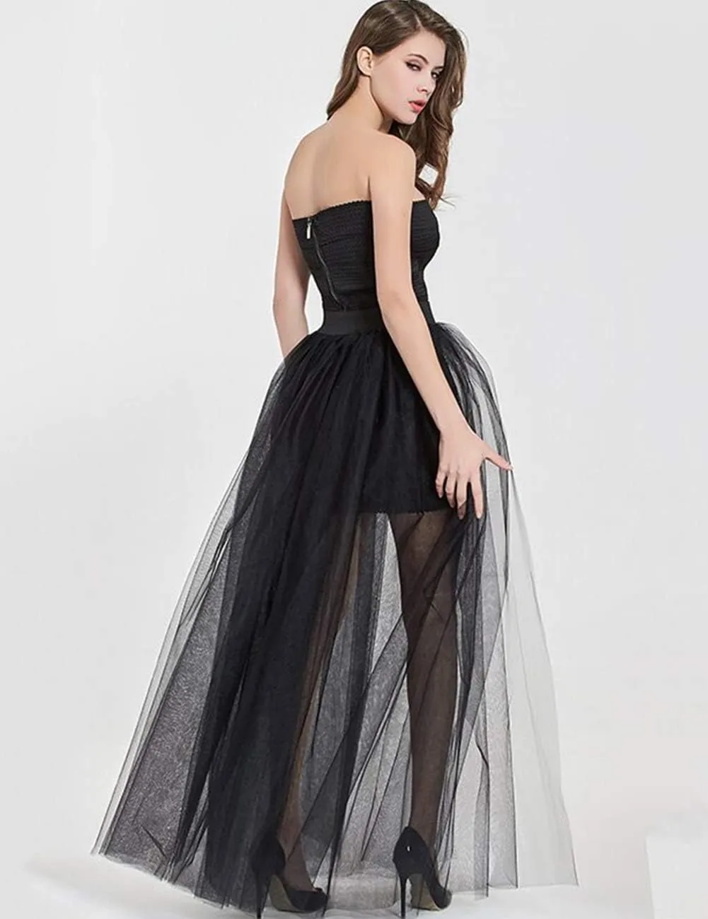 FEOYA Tulle Overskirt Train Mesh 4 Layers Overlay Long Tutu Skirts Floor Length Detachable Wedding Train Skirt