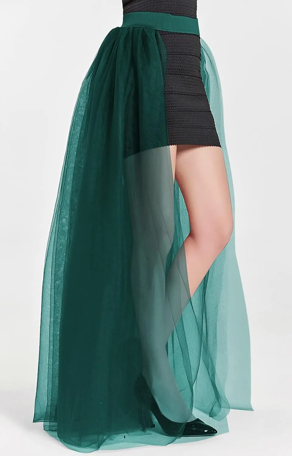 FEOYA Tulle Overskirt Train Mesh 4 Layers Overlay Long Tutu Skirts Floor Length Detachable Wedding Train Skirt