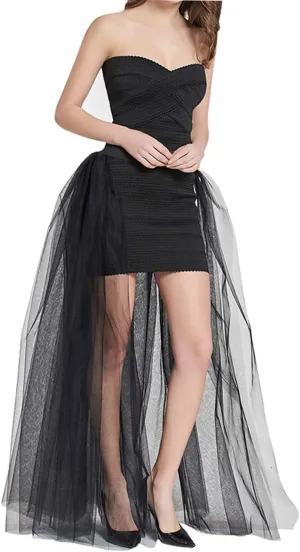 FEOYA Tulle Overskirt Train Mesh 4 Layers Overlay Long Tutu Skirts Floor Length Detachable Wedding Train Skirt