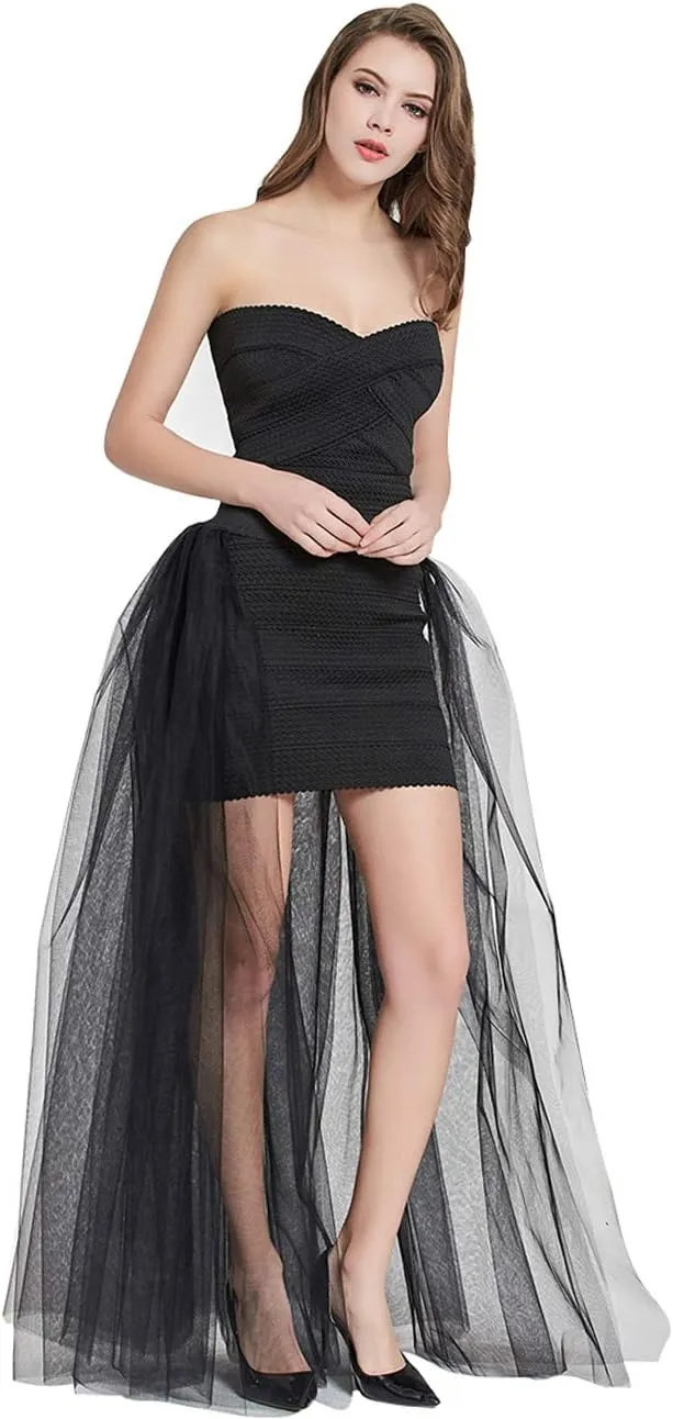 FEOYA Tulle Overskirt Train Mesh 4 Layers Overlay Long Tutu Skirts Floor Length Detachable Wedding Train Skirt