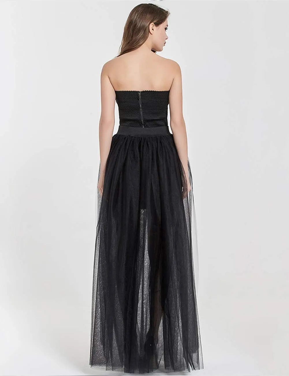 FEOYA Tulle Overskirt Train Mesh 4 Layers Overlay Long Tutu Skirts Floor Length Detachable Wedding Train Skirt