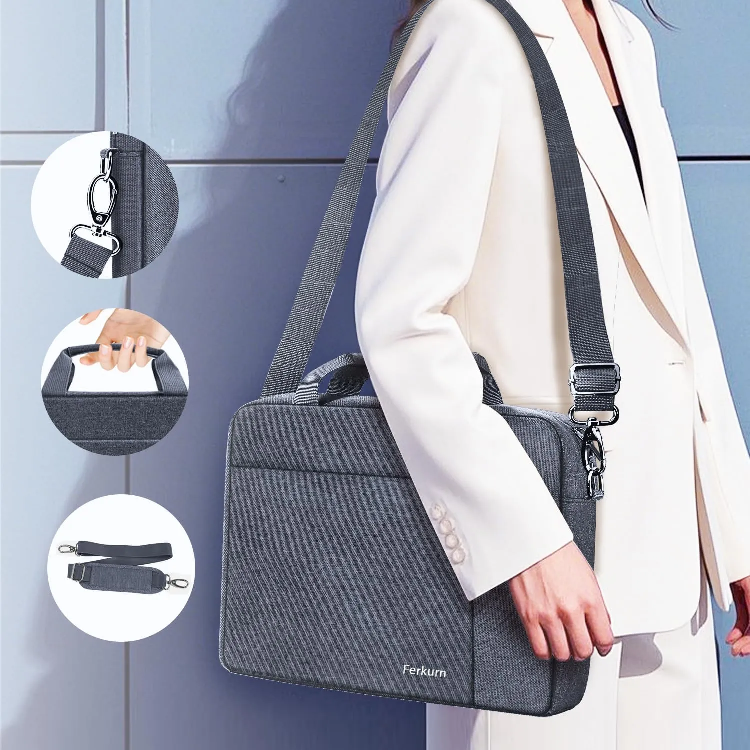 Ferkurn 17 17.3 Inch Laptop Bag Women Men Compatible with HP Envy Pavilion Omen/LG Gram/MSI/Dell Inspiron XPS/Lenovo Thinkpad/Acer, Shoulder Strap Carrying Briefcase Messenger Computer Bag Case, Grey