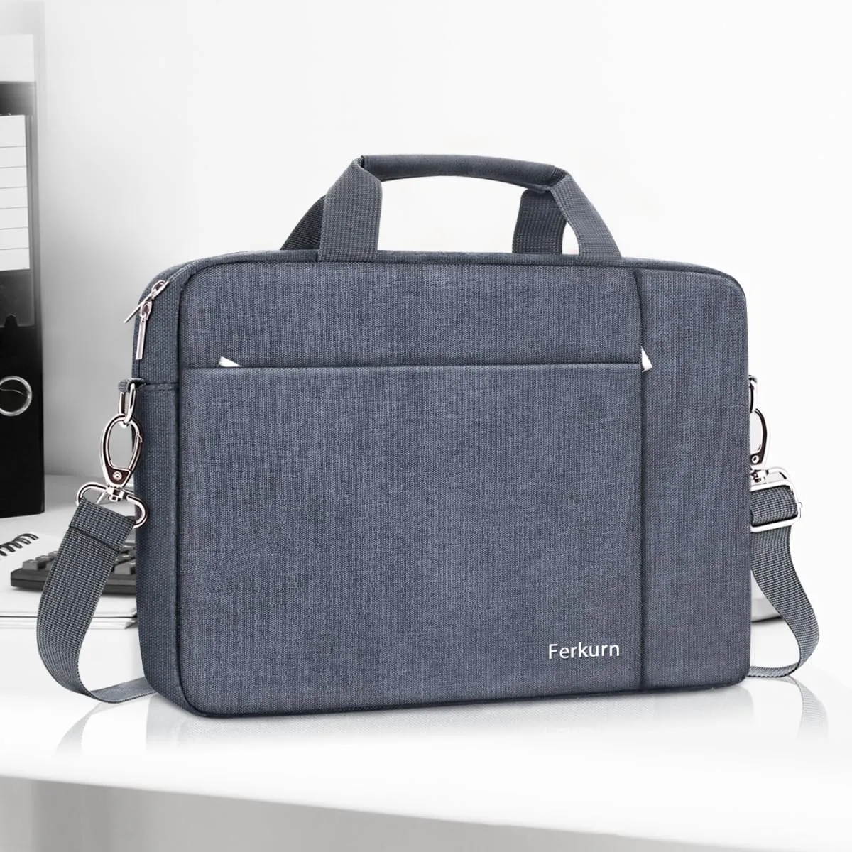 Ferkurn 17 17.3 Inch Laptop Bag Women Men Compatible with HP Envy Pavilion Omen/LG Gram/MSI/Dell Inspiron XPS/Lenovo Thinkpad/Acer, Shoulder Strap Carrying Briefcase Messenger Computer Bag Case, Grey