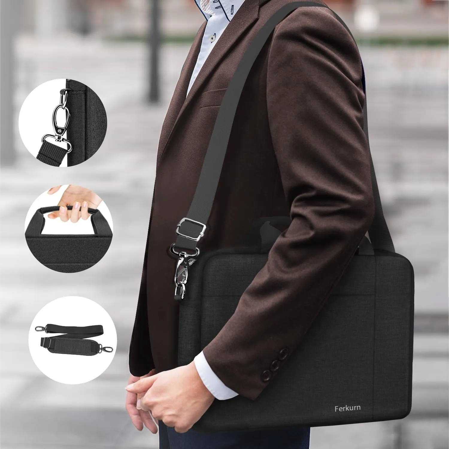Ferkurn Laptop Bag Case for Women Men Computer Bag Compatible with HP Envy Pavilion Omen/LG Gram/MSI/Dell Inspiron XPS/Lenovo/Acer, Shoulder Strap Carrying Messenger Briefcase, Black, 14 Inch
