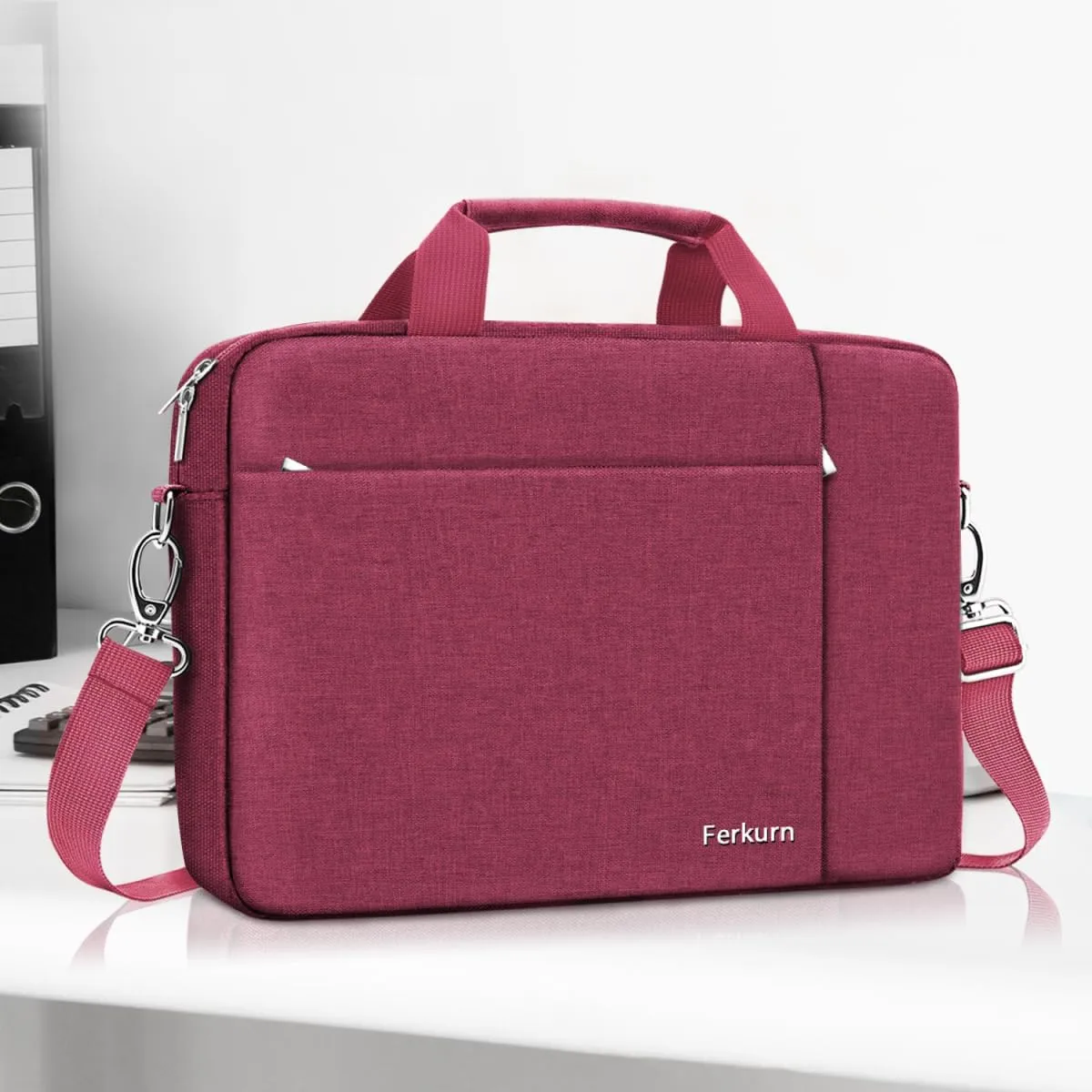 Ferkurn Laptop Bag Case for Women Men Computer Bag Compatible with HP Envy Pavilion Omen/LG Gram/MSI/Dell Inspiron XPS/Lenovo/Acer, Shoulder Strap Carrying Messenger Briefcase, Red, 17 17.3 Inch
