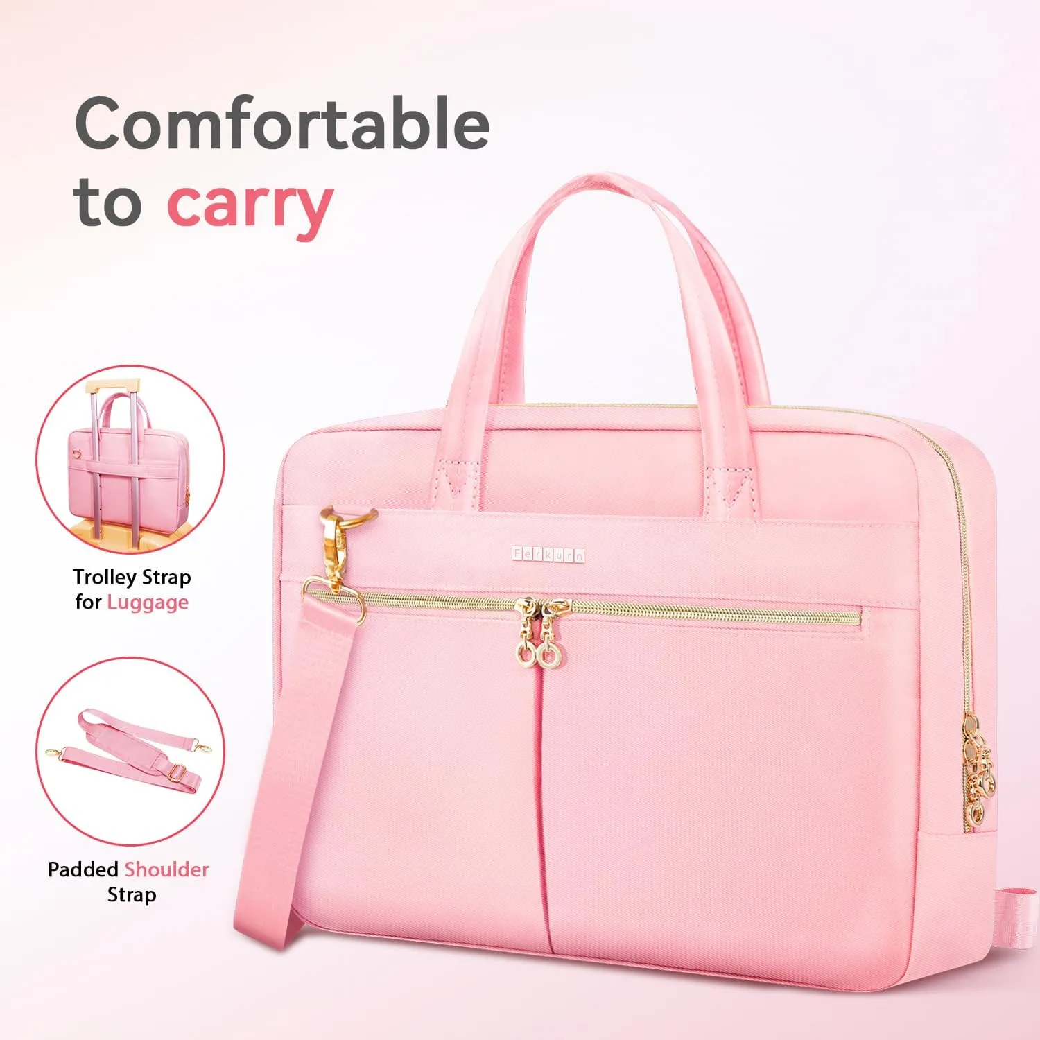 Ferkurn Laptop Bag Case Women Men Computer Bag Compatible with MacBook/HP/LG/Dell, Shoulder Strap Slim Carrying Messenger Briefcase, Pink, 14 Inch