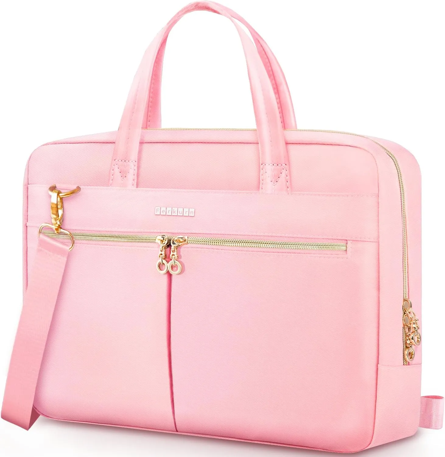 Ferkurn Laptop Bag Case Women Men Computer Bag Compatible with MacBook/HP/LG/Dell, Shoulder Strap Slim Carrying Messenger Briefcase, Pink, 14 Inch