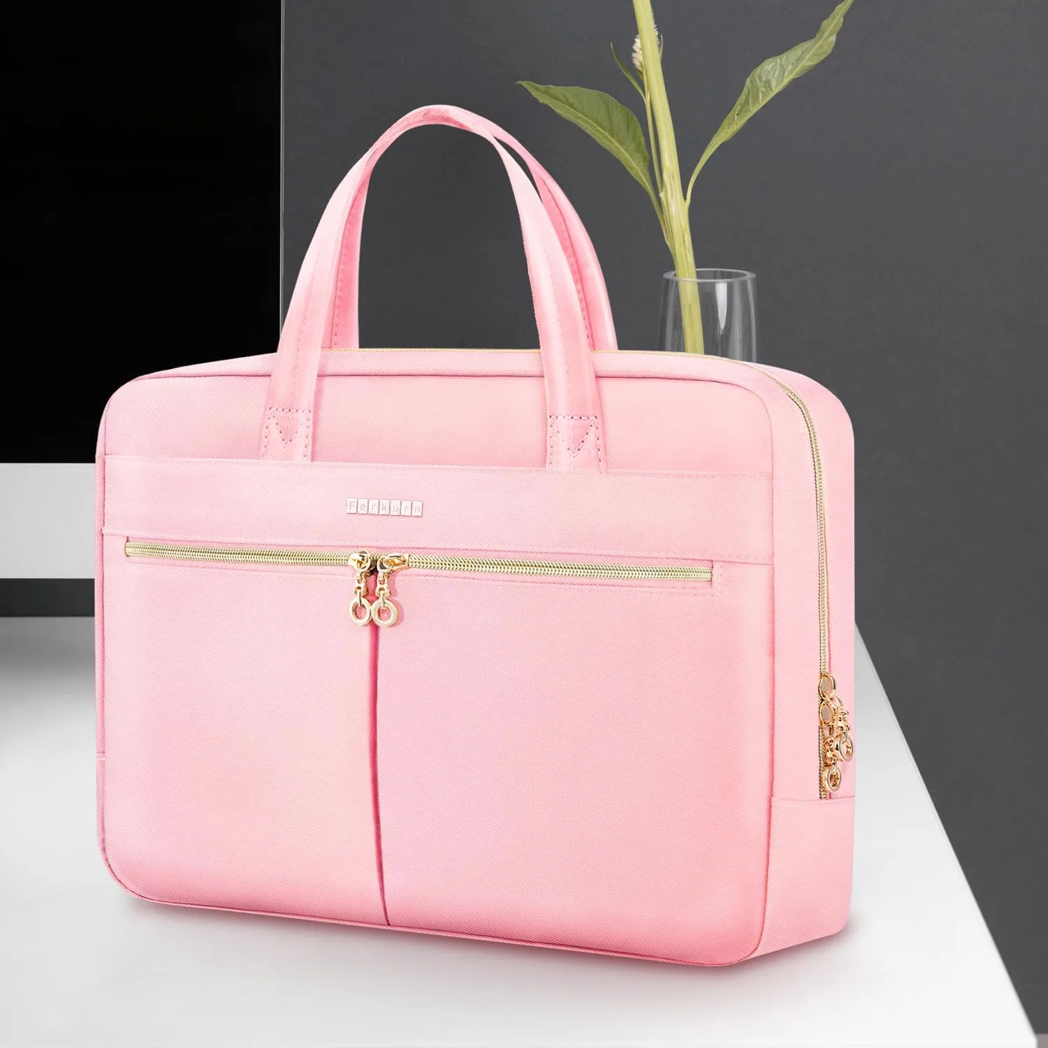 Ferkurn Laptop Bag Case Women Men Computer Bag Compatible with MacBook/HP/LG/Dell, Shoulder Strap Slim Carrying Messenger Briefcase, Pink, 14 Inch