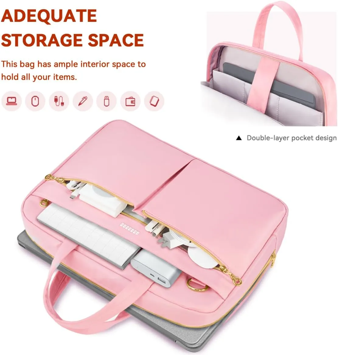 Ferkurn Laptop Bag Case Women Men Computer Bag Compatible with MacBook/HP/LG/Dell, Shoulder Strap Slim Carrying Messenger Briefcase, Pink, 14 Inch