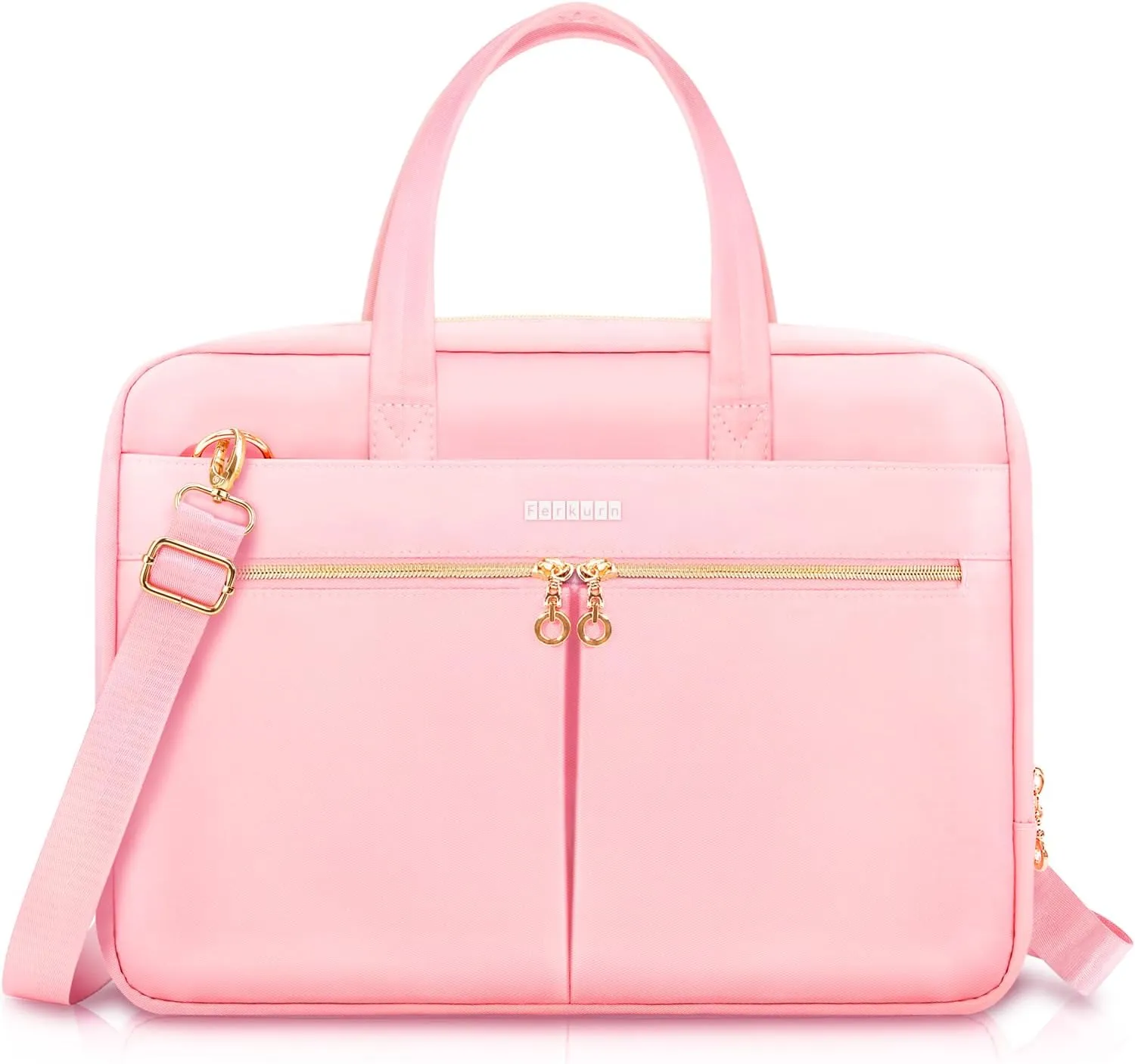 Ferkurn Laptop Bag Case Women Men Computer Bag Compatible with MacBook/HP/LG/Dell, Shoulder Strap Slim Carrying Messenger Briefcase, Pink, 14 Inch