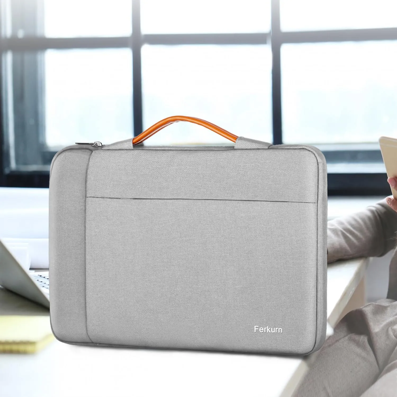Ferkurn Laptop Case Bag Chromebook Case Sleeve for MacBook Air/Pro, Dell Inspiron, ASUS Zenbook, HP Pavilion, Lenovo IdeaPad, Samsung Chromebook, Acer, Computer Carrying Bag Cover,Light Gray,15.6 Inch