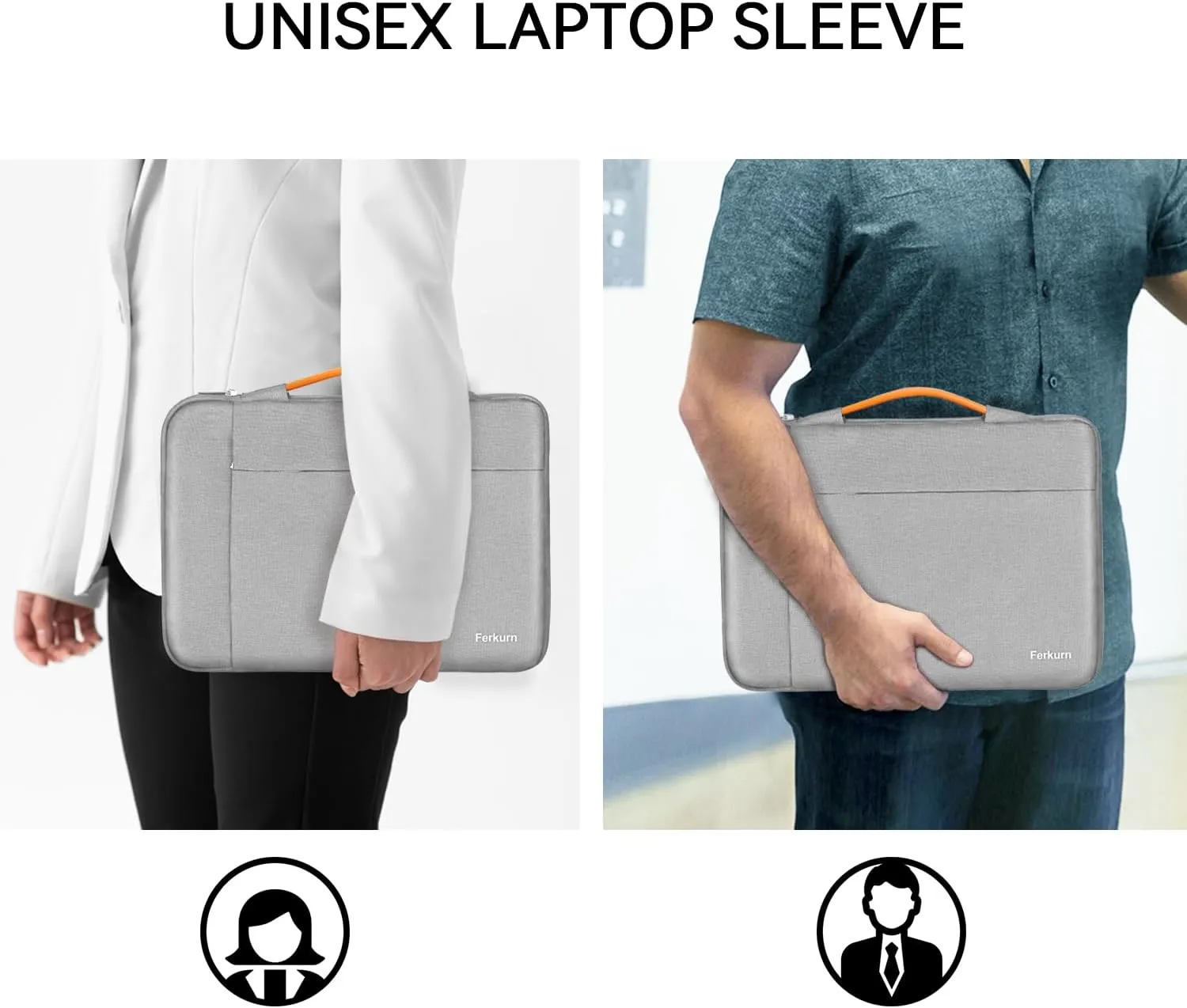 Ferkurn Laptop Case Bag Chromebook Case Sleeve for MacBook Air/Pro, Dell Inspiron, ASUS Zenbook, HP Pavilion, Lenovo IdeaPad, Samsung Chromebook, Acer, Computer Carrying Bag Cover,Light Gray,15.6 Inch
