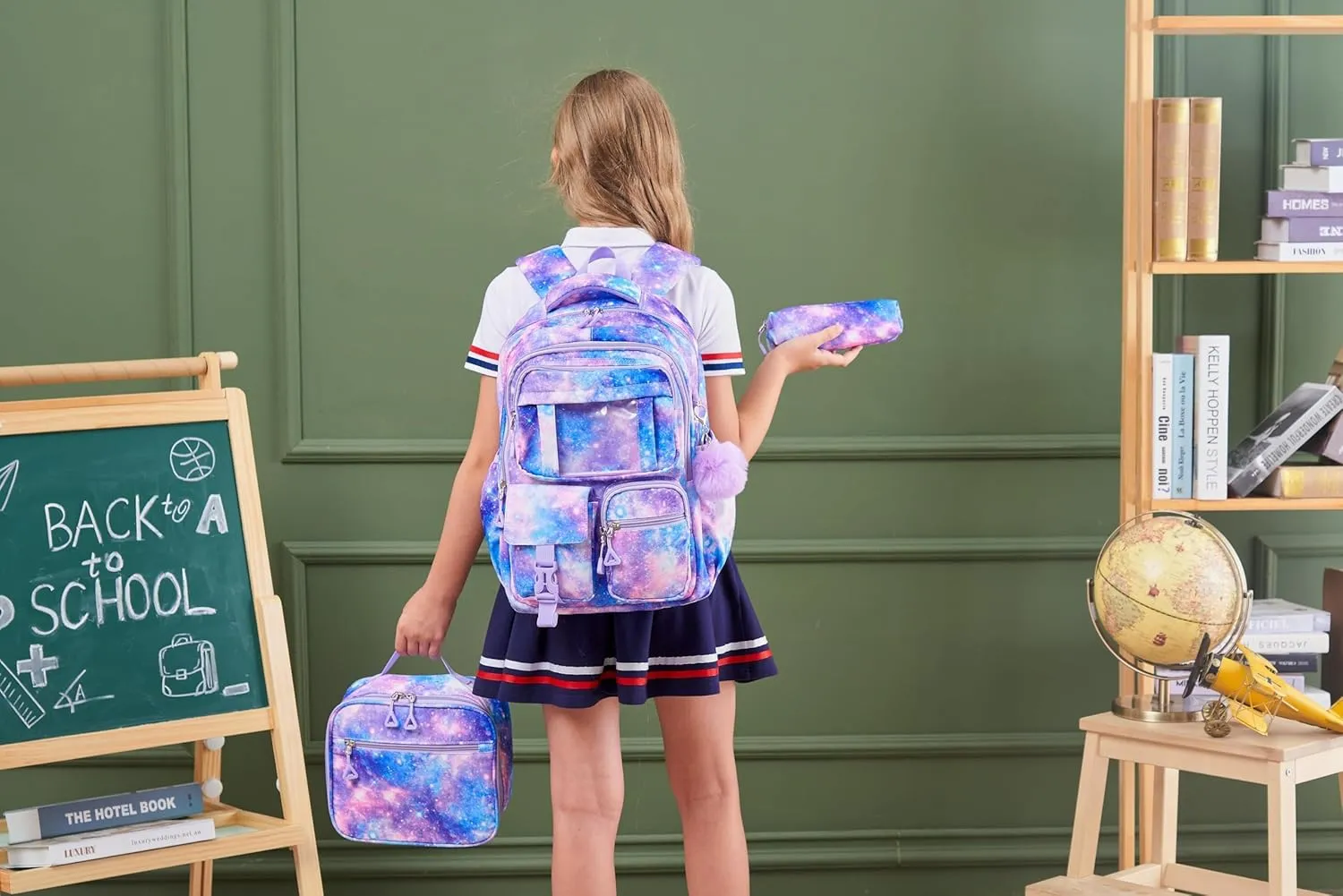Fimibuke Backpack for Girls Boys, 3Pcs Waterproof Kids Backpack with Lunch Box & Pencil Pouch - Lightweight School Backpack Black Bookbag for Ages 6  Elementary Middle School