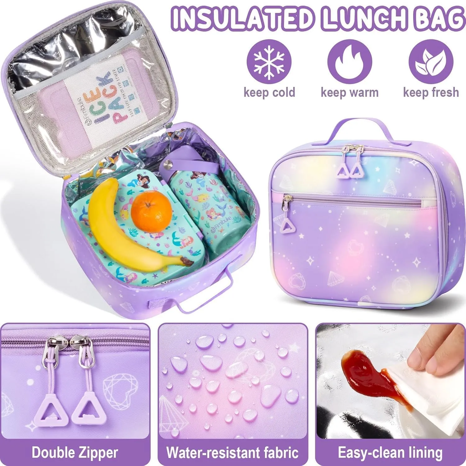 Fimibuke Backpack for Girls Boys, 3Pcs Waterproof Kids Backpack with Lunch Box & Pencil Pouch - Lightweight School Backpack Multi-Pocket Daisy Bookbag for Elementary Middle School Ages 6 