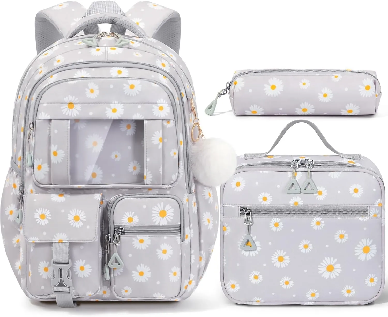 Fimibuke Backpack for Girls Boys, 3Pcs Waterproof Kids Backpack with Lunch Box & Pencil Pouch - Lightweight School Backpack Multi-Pocket Daisy Bookbag for Elementary Middle School Ages 6 