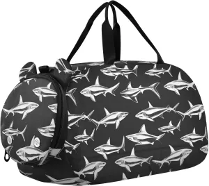 fish sea Silhouette Black White Duffel Gym Bags with Shoes Compartment Large Capacity Kids Overnight Duffel Bag for School Practice, Sports, Travel bolsos deportivos para mujer