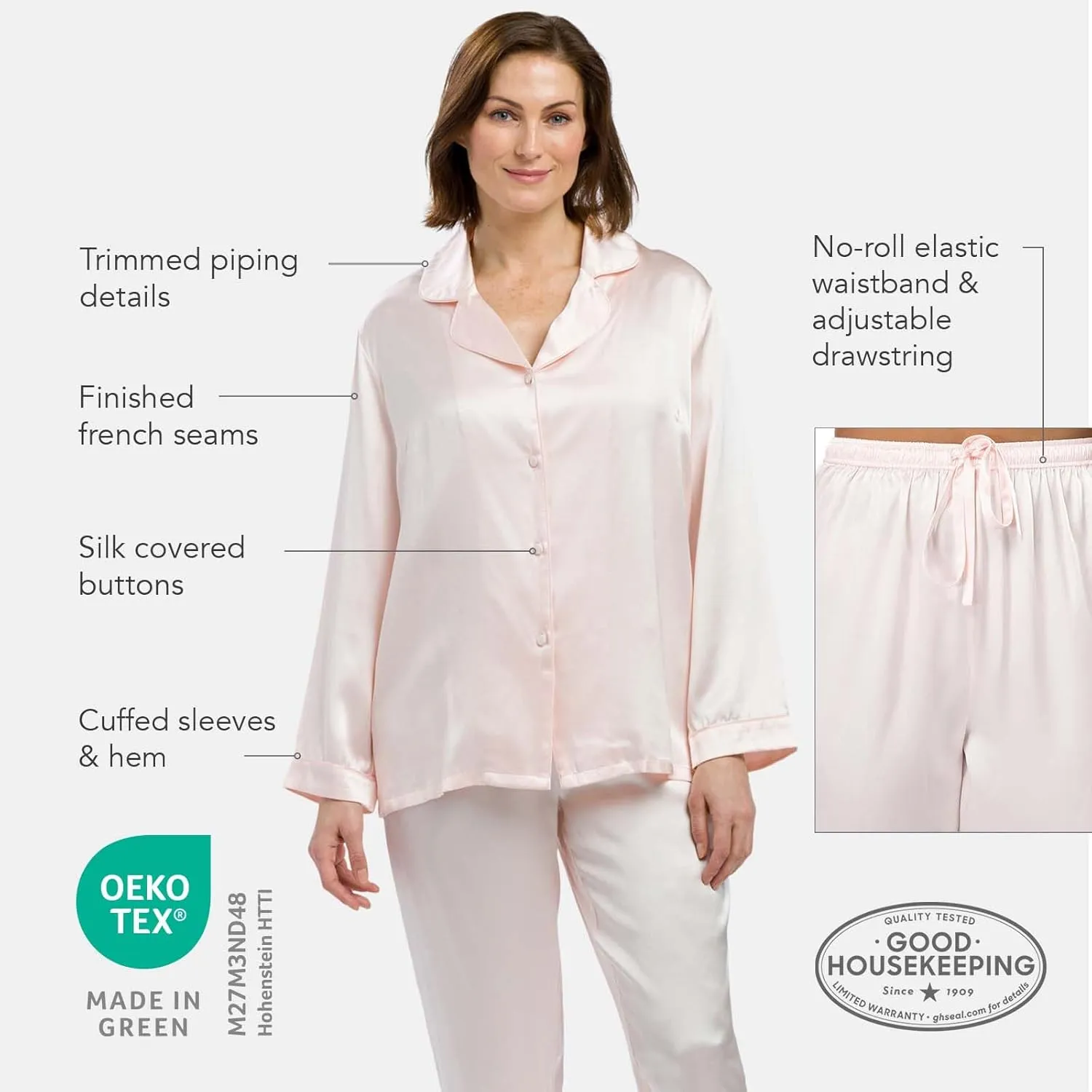 Fishers Finery Women's 100% Mulberry Silk Long Pajama Set with Gift Box