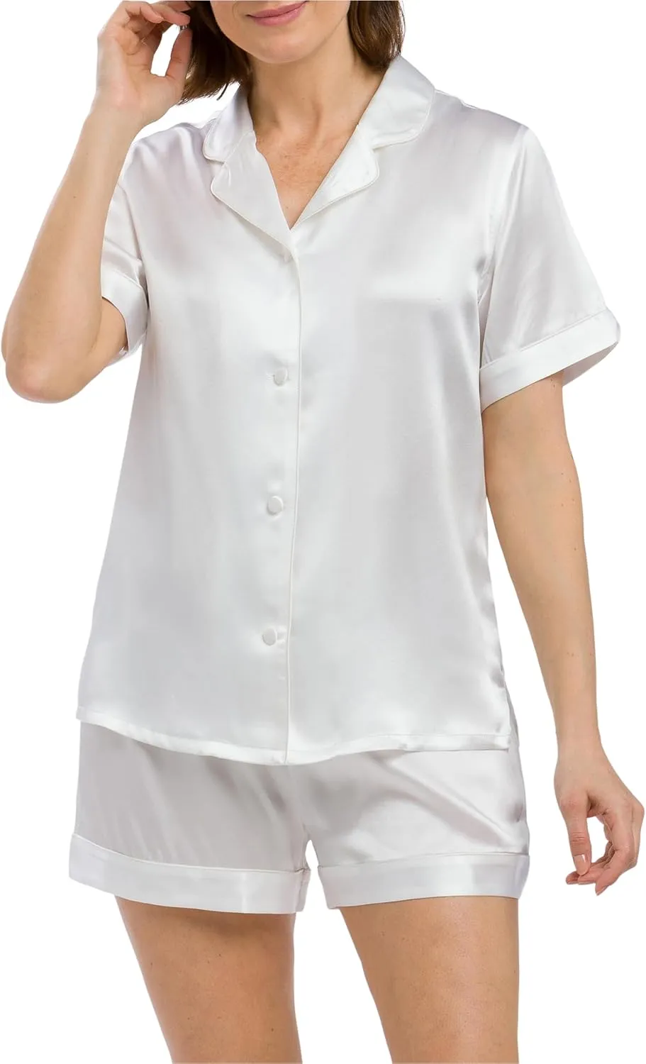 Fishers Finery Women's 100% Mulberry Silk Short Pajama Set; Short Sleeve