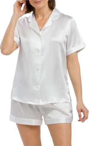 Fishers Finery Women's 100% Mulberry Silk Short Pajama Set; Short Sleeve