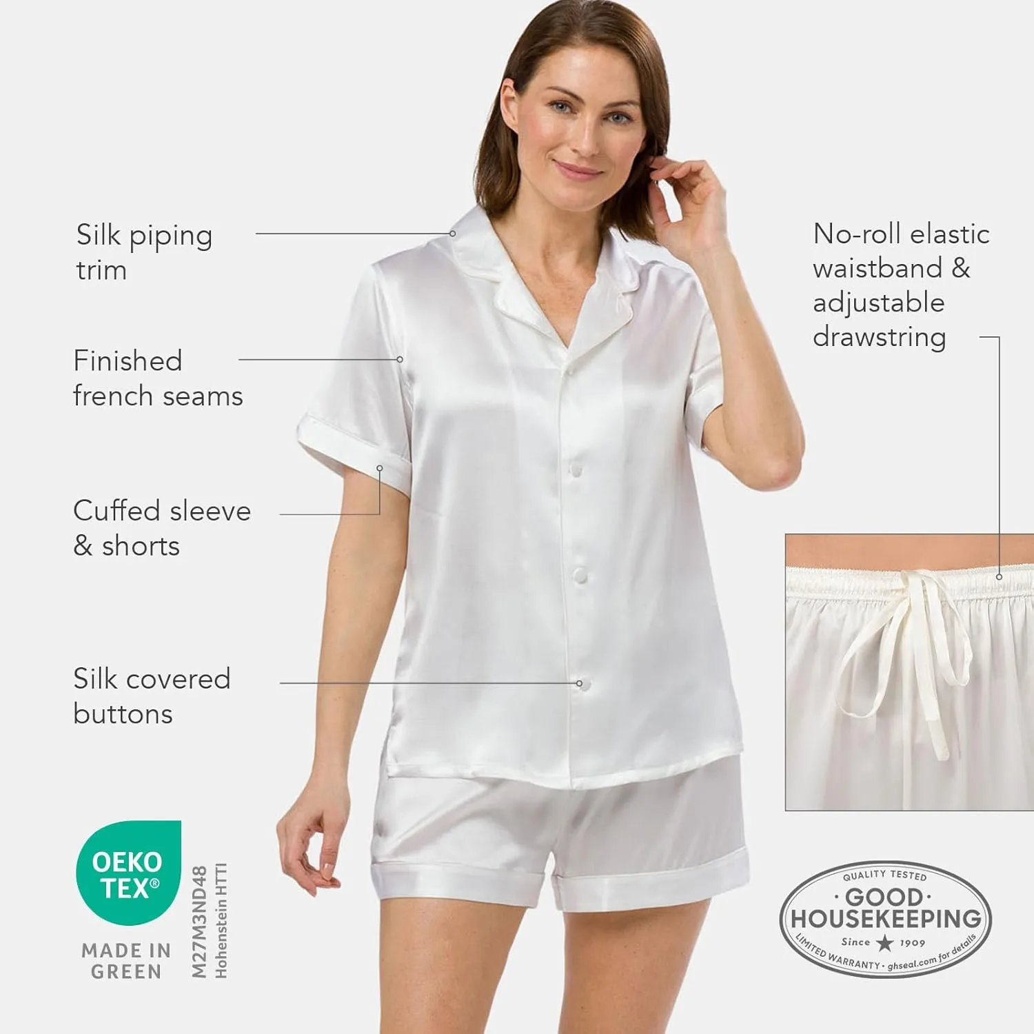 Fishers Finery Women's 100% Mulberry Silk Short Pajama Set; Short Sleeve