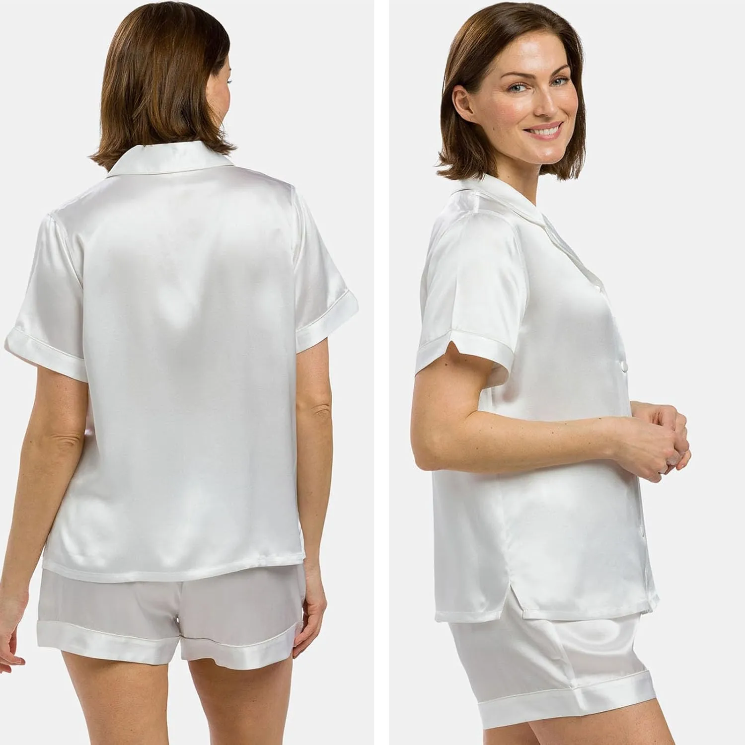 Fishers Finery Women's 100% Mulberry Silk Short Pajama Set; Short Sleeve