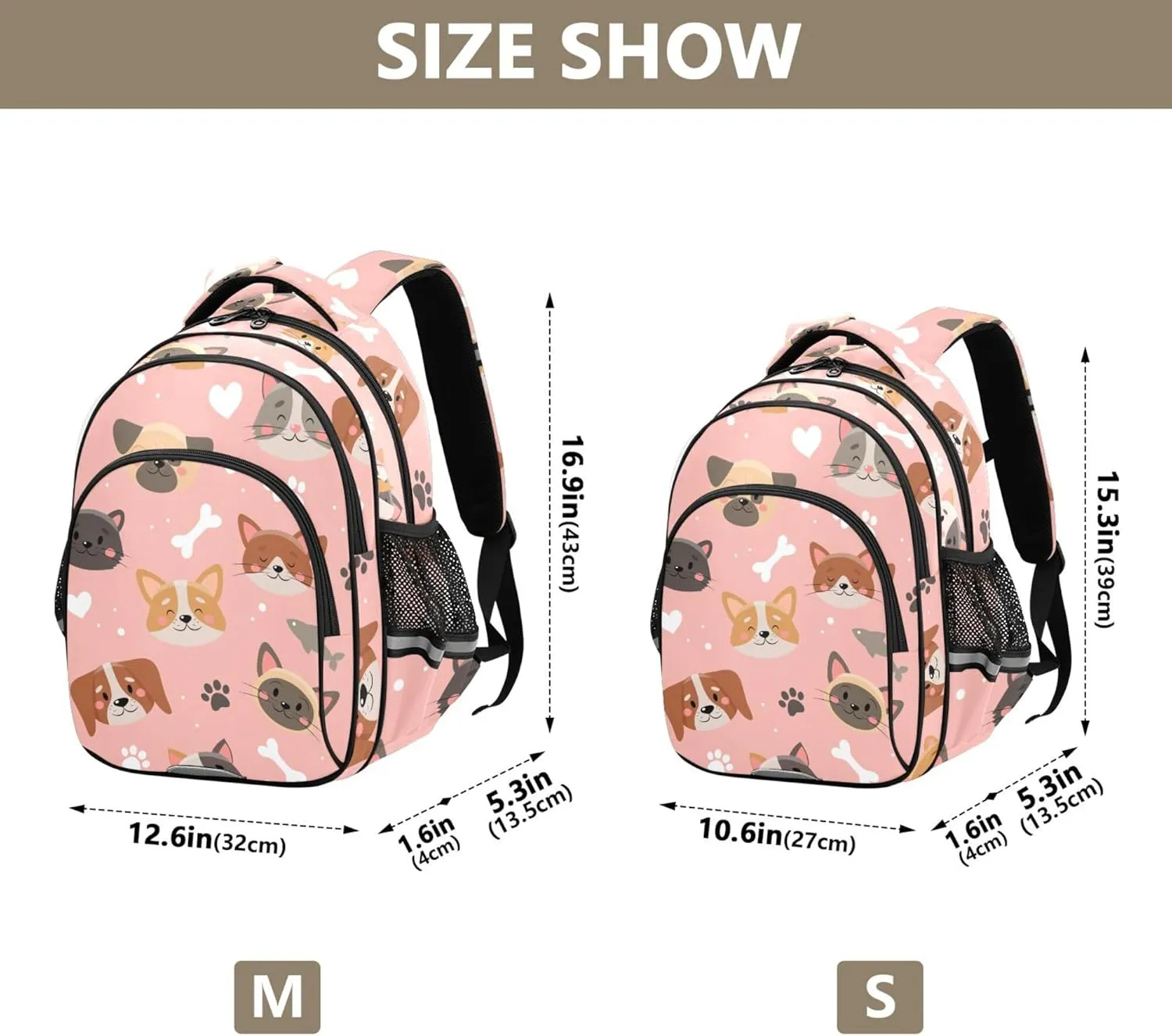 Fisyme Cats Dogs Paw Backpack Laptop Back Pack Daycare Bag Bookbag Travel School Backpacks Medium