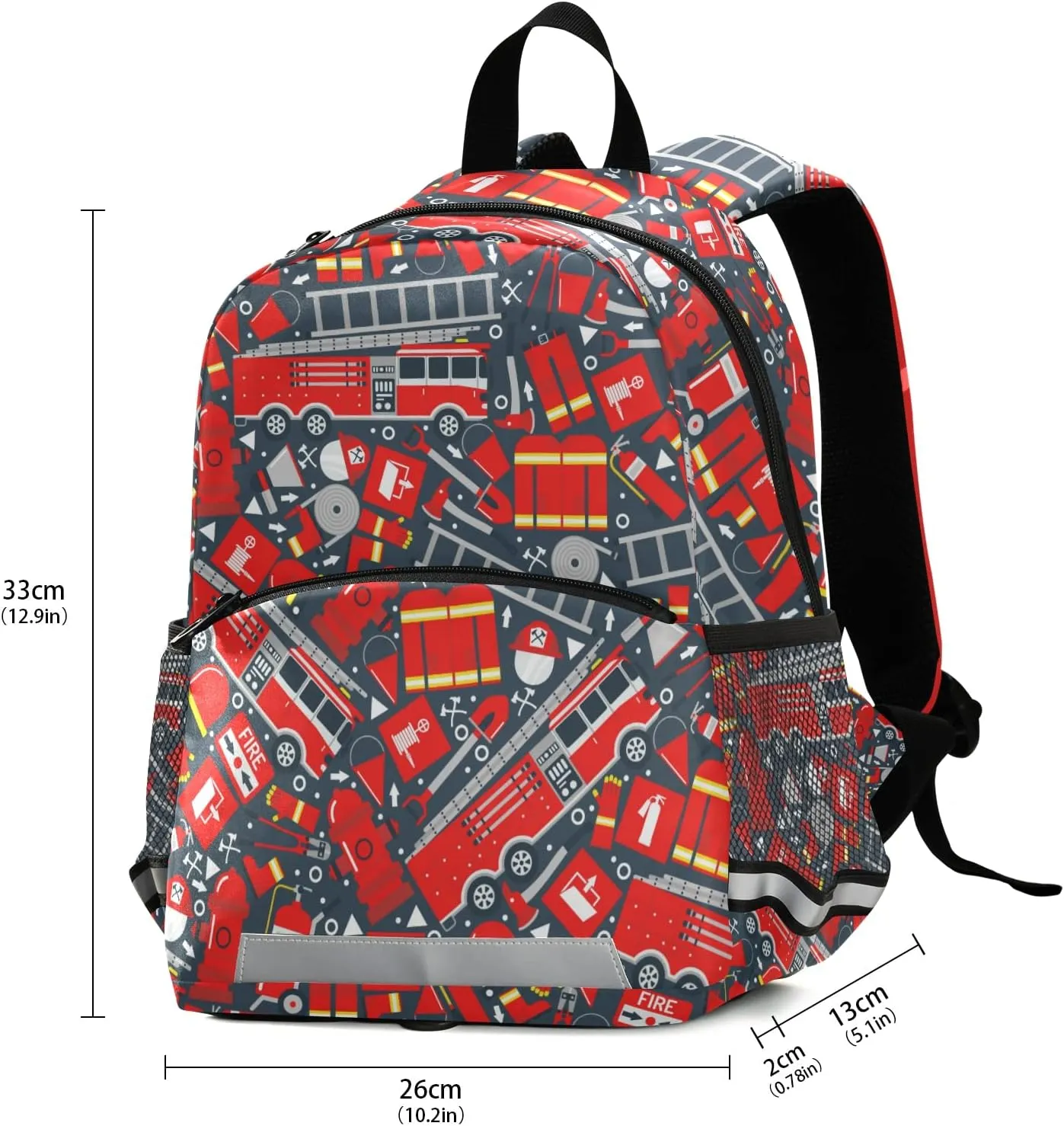 Fisyme Fire Truck Cars Backpack Schoolbag Kids Daypack Toddler Travel School Bag Small Mini Backpacks for Kindergarten Preschool Nursery Children Boys Girls with Chest Strap