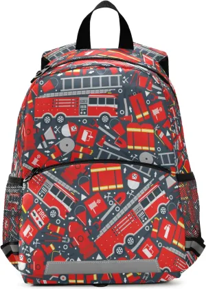 Fisyme Fire Truck Cars Backpack Schoolbag Kids Daypack Toddler Travel School Bag Small Mini Backpacks for Kindergarten Preschool Nursery Children Boys Girls with Chest Strap