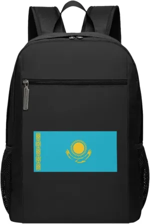 Flag of Kazakhstan Travel Laptop Backpack, Business Anti Theft Slim Sturdy Laptops Backpacks, College Computer Bag Gift for Men & Women Fits 17 Inch Notebook,Black