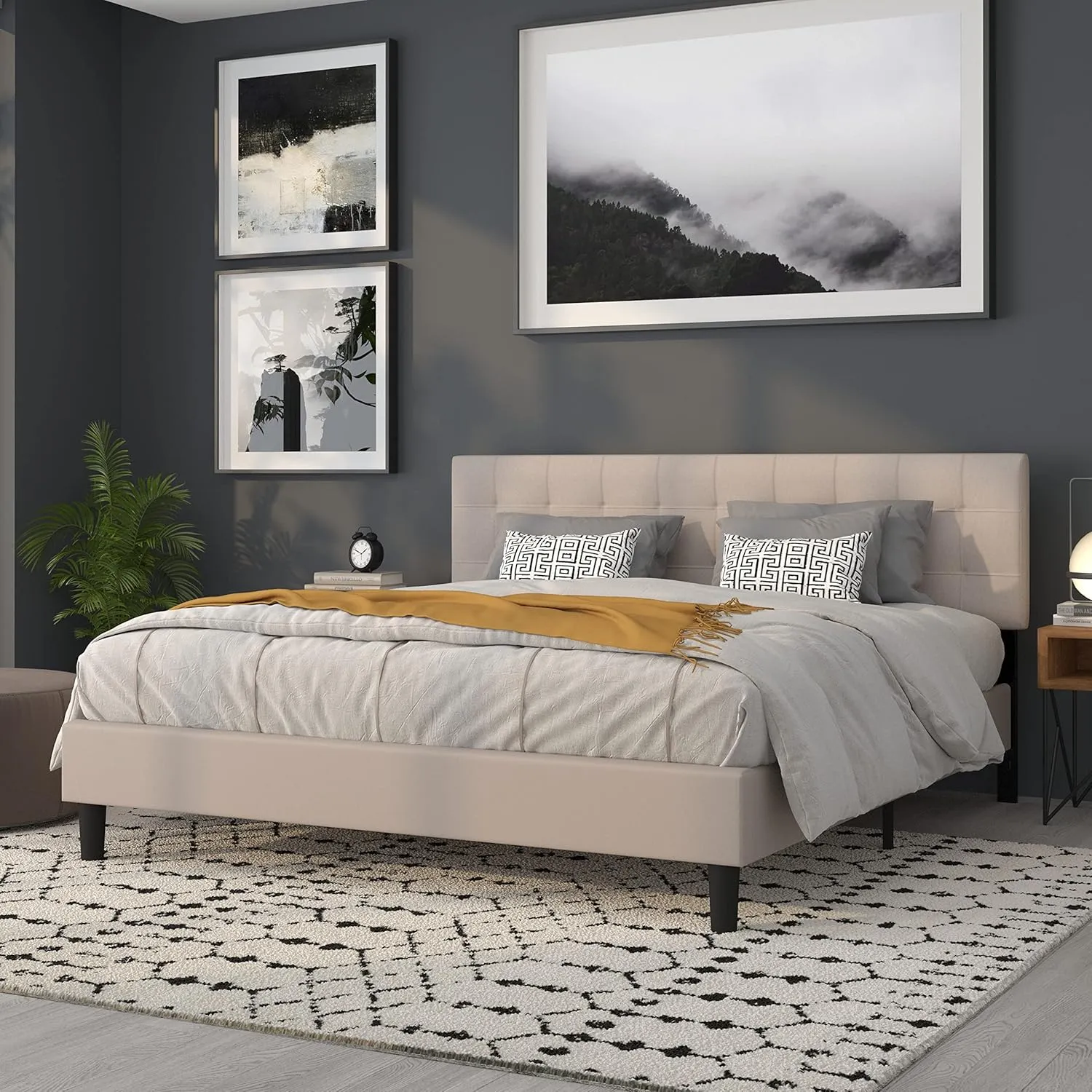 Flash Furniture Bedford Tufted Upholstered King Size Headboard in Beige Fabric