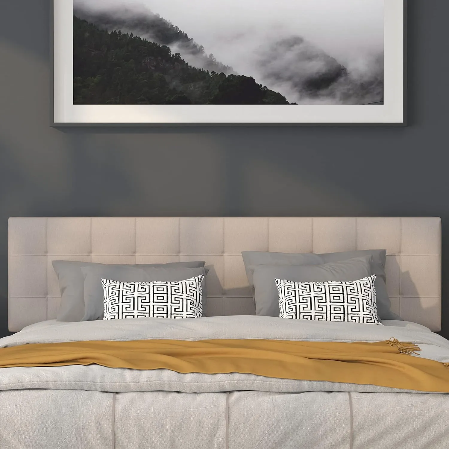 Flash Furniture Bedford Tufted Upholstered King Size Headboard in Beige Fabric