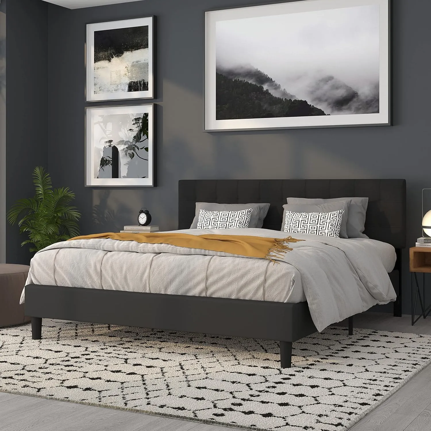 Flash Furniture Bedford Tufted Upholstered King Size Headboard in Black Fabric