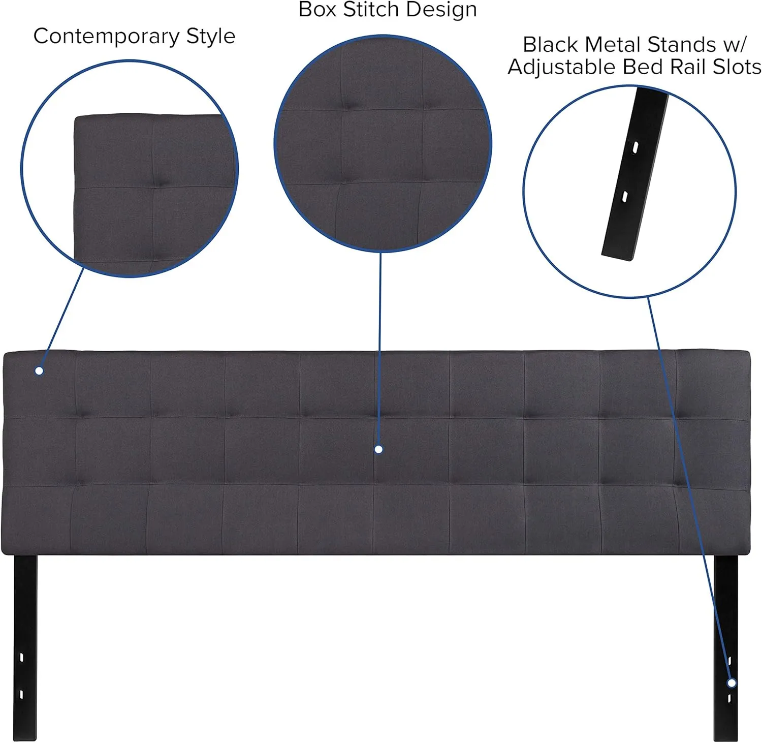 Flash Furniture Bedford Tufted Upholstered King Size Headboard in Dark Gray Fabric