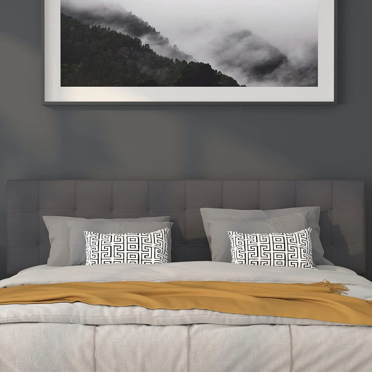 Flash Furniture Bedford Tufted Upholstered King Size Headboard in Dark Gray Fabric